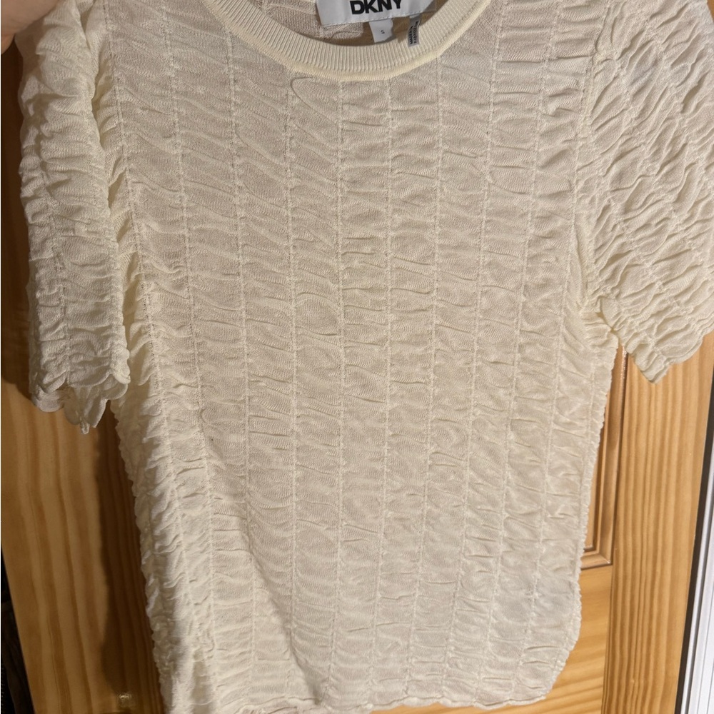 DKNY Ivory Textured Short Sleeve Top